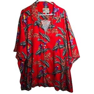 Paradise Found Hawaiian Shirt Mens 4XL‎ Red Parrot Tropical Rayon Made in Hawaii